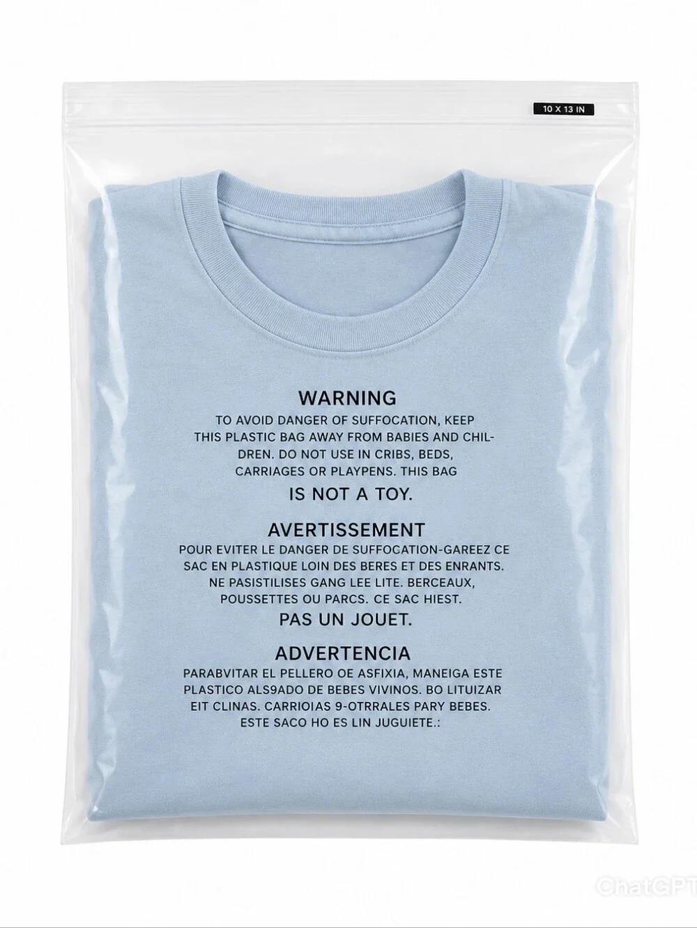 Clear Poly Bags. With Adhesive Seal And Suffocation Warning- 10